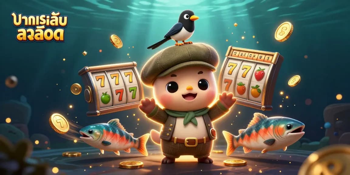Play free ทดลองเล่นสล็อต with baby Nessie surrounded by golden coins and slot game elements.