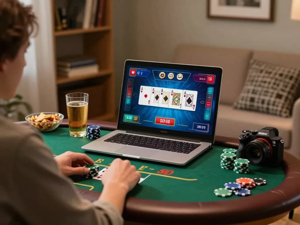 Experience FIVE88 online poker gaming at home with vibrant visuals and a cozy atmosphere.