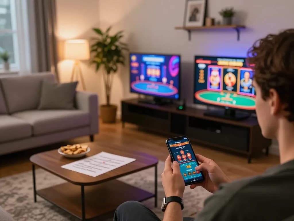 Player enjoying online RR88 casino gaming on smartphone with vibrant app interface