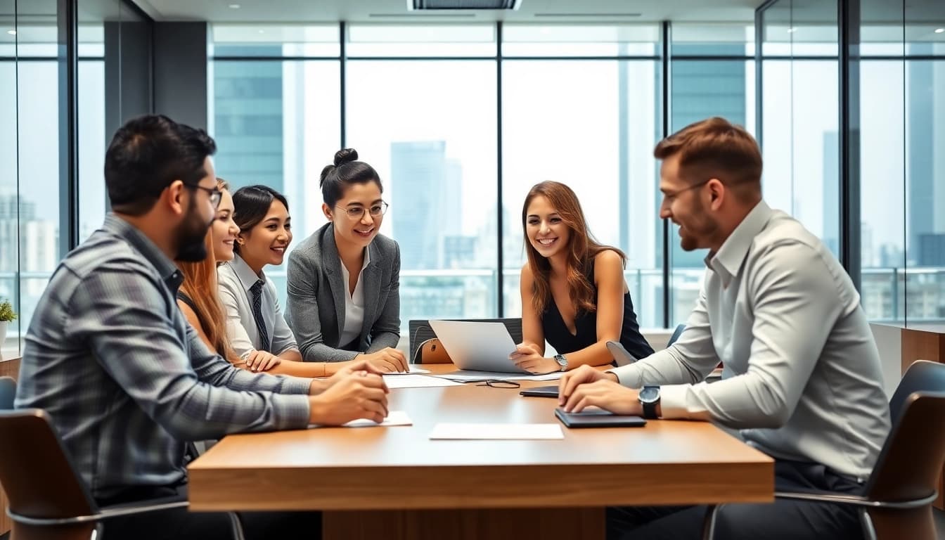 IT Consulting team collaborating in a modern office environment with a focus on effective strategies.