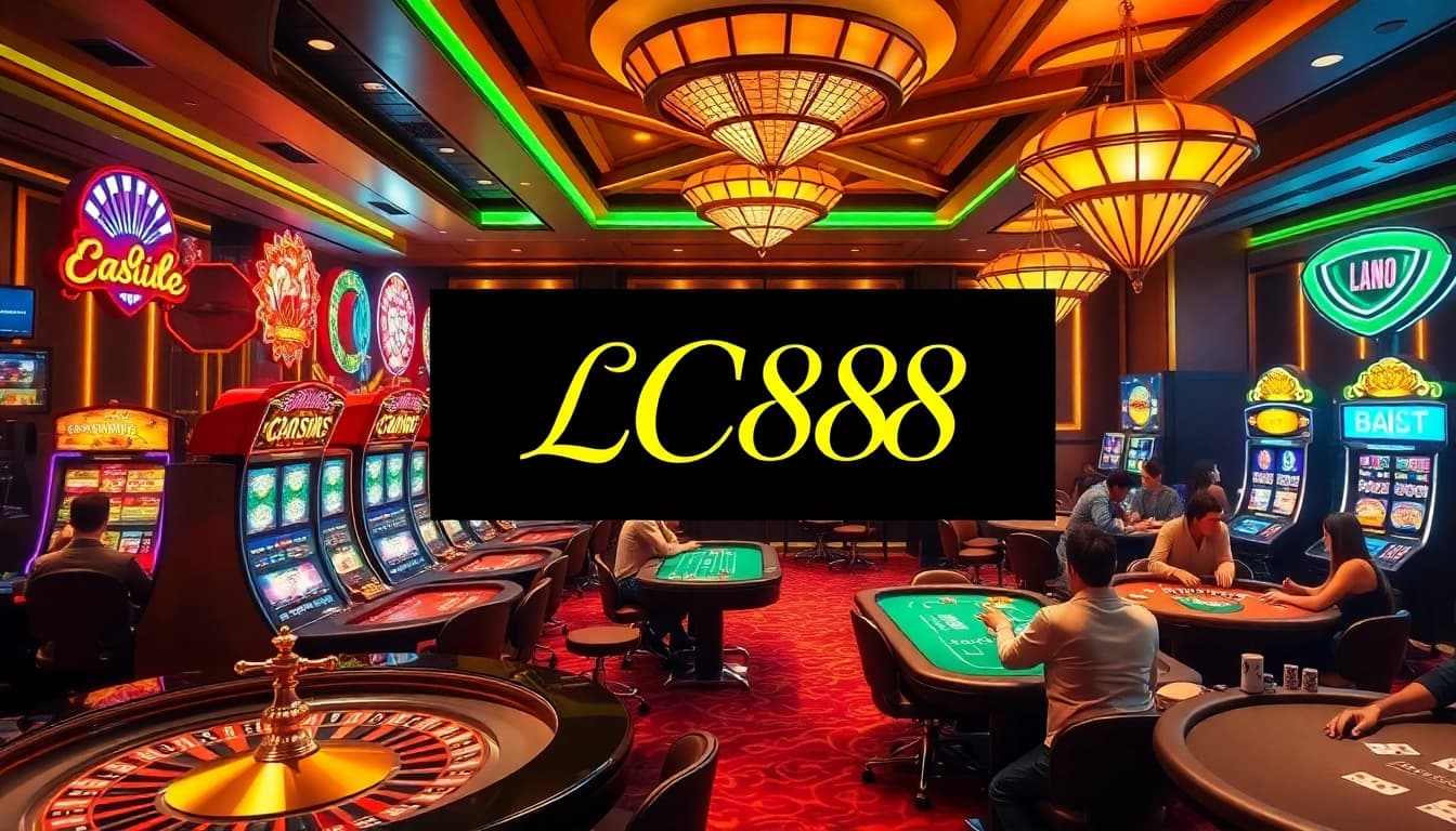 Players winning at casino tables featuring LC88, vibrant slot machines, and engaging games.