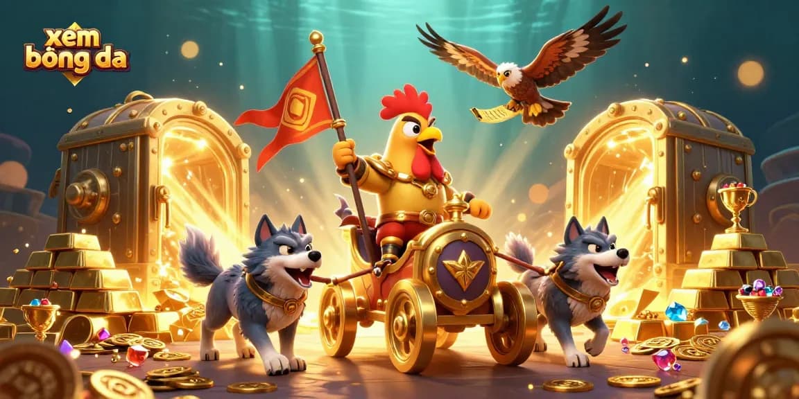 Xem bóng đá with a dynamic scene featuring a rooster warlord and treasure, engaging gamblers in excitement