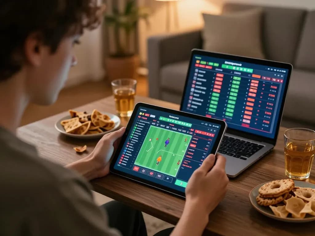 Engaging in live betting on tx88 using a tablet amidst a cozy home atmosphere.