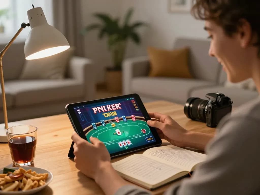 Engaging with poker gameplay on trang chủ 98win during a cozy home session