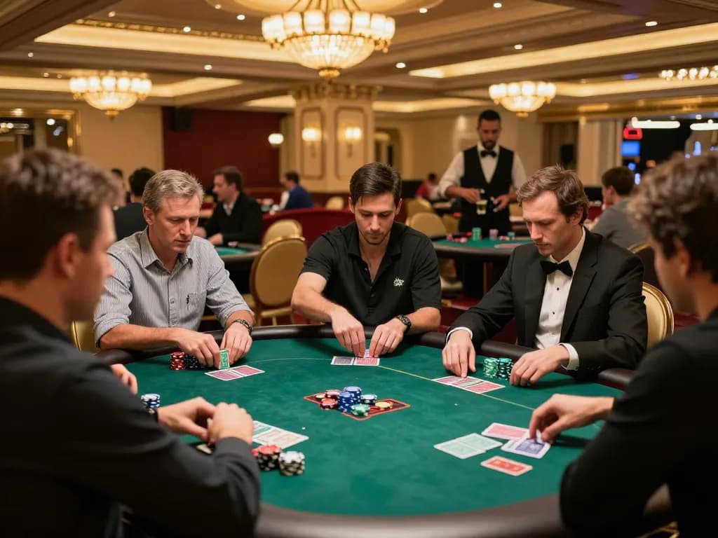 Poker spielen an einem luxuriösen Casino-Tisch, der die Dienstleistungen von Immobilienmakler Frankfurt Eckenheim hervorhebt