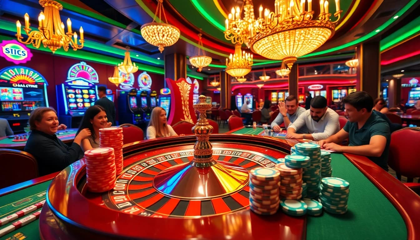 Experience the thrill of gambling at https://rr88a.us.com/ with a lively roulette scene showcasing excitement and luxury.