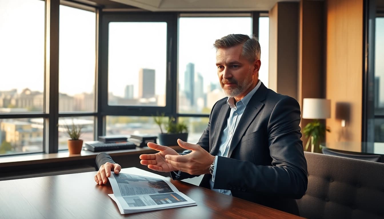 Immobilienmakler Frankfurt Preungesheim berät Kunden zu Immobilien in einem hellen Büro.