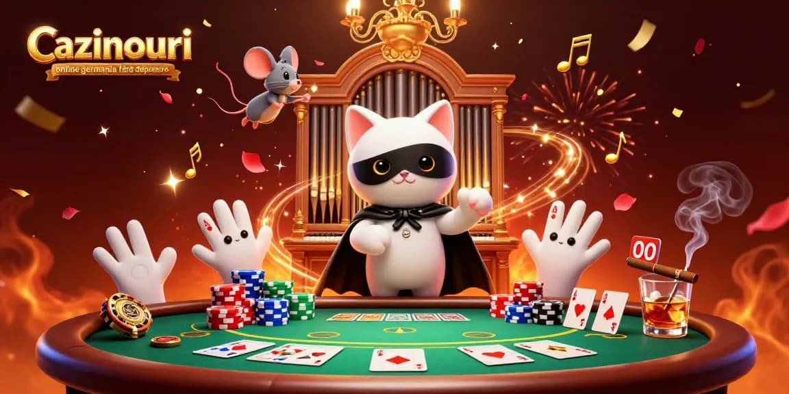 Cazinouri online germania fără depunere showcases a fantastical casino world with vibrant characters and game elements.