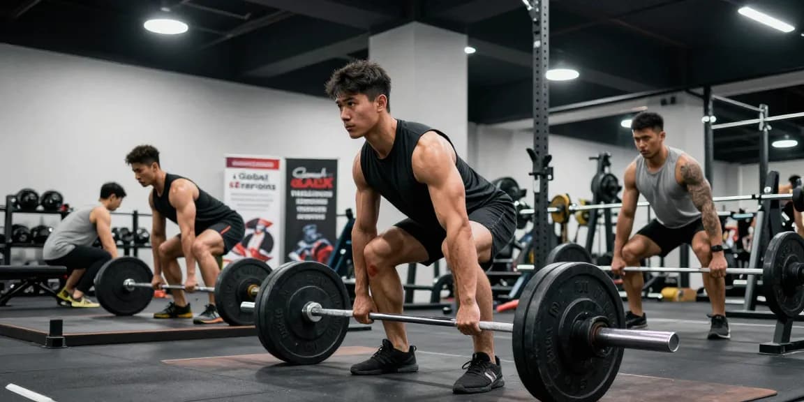 Global Pharma Steroids im Fitnessstudio, Athlet beim Gewichtheben zeigt Qualität und Fitness.