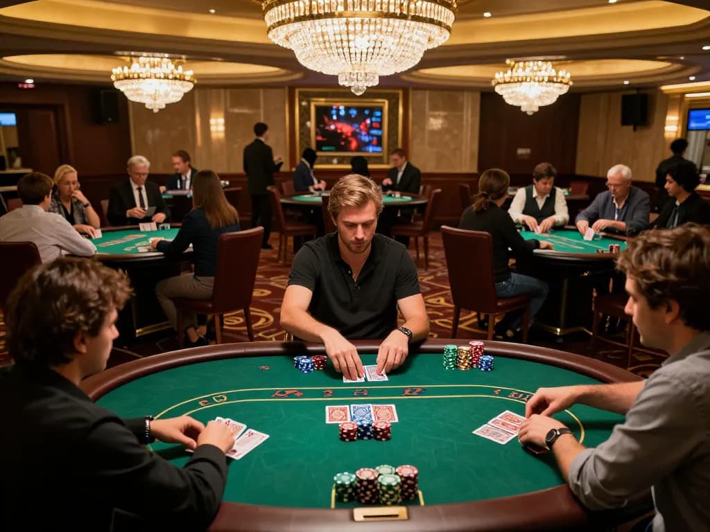 Players enjoying high-stakes games at xo88 casino, showcasing strategic card plays and vibrant atmosphere.