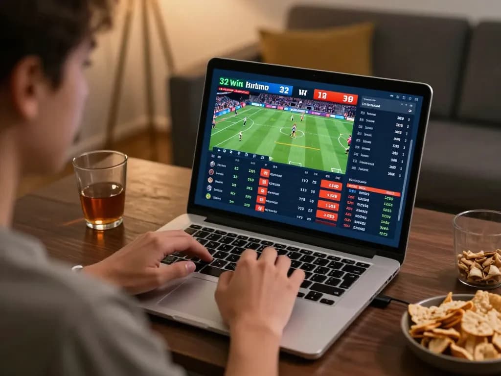 Engaging sports betting experience on 32 win platform, capturing a player's intense focus and excitement.