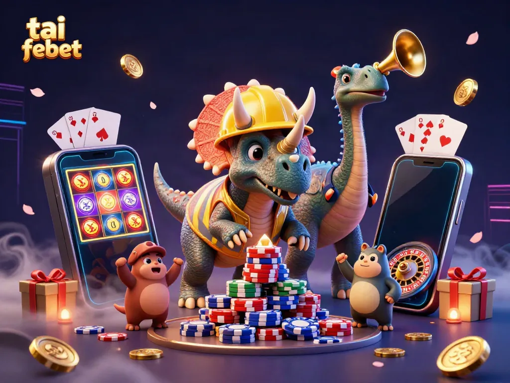 Experience tai febet excitement with a lively 3D casino scene full of vibrant gaming elements.