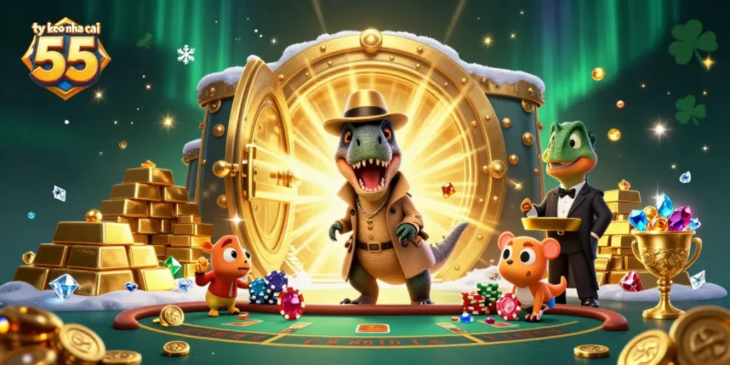 Betting strategies and odds at a blackjack table in a vibrant illustration featuring ty le keo nha cai 55.