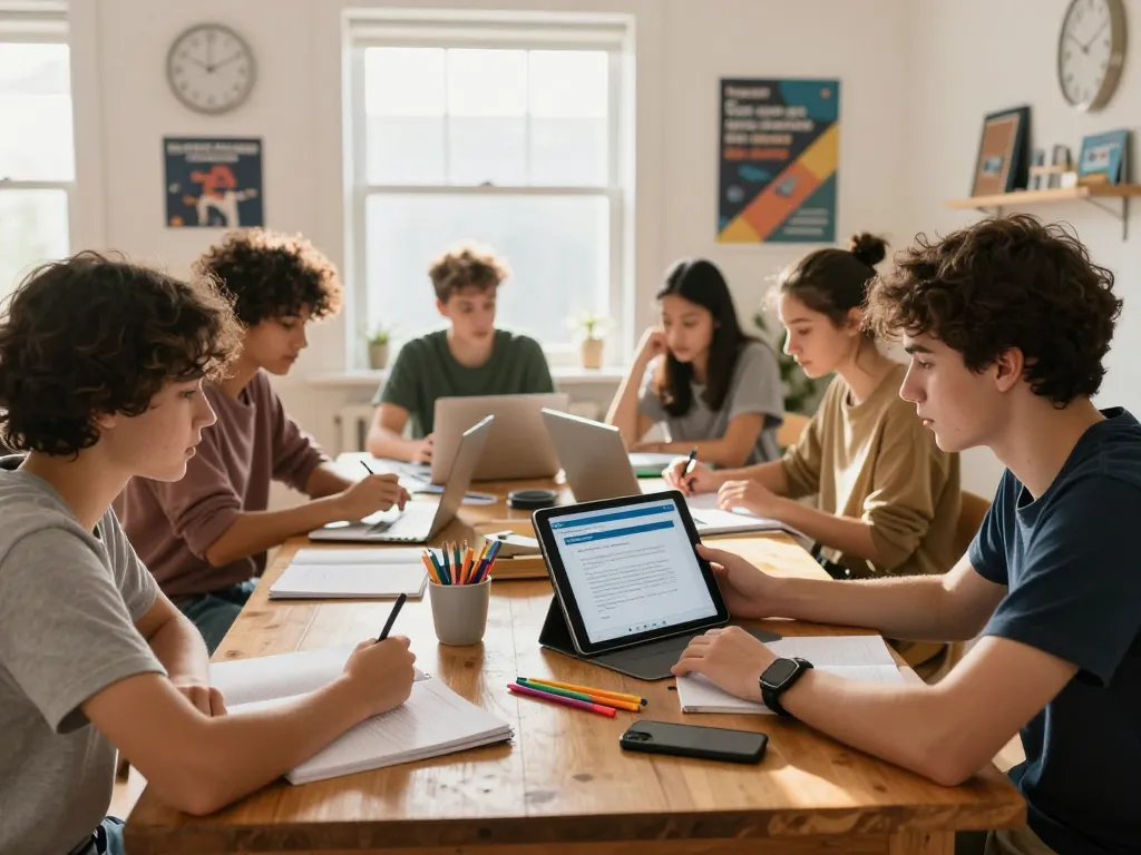 Studierende nutzen Hausaufgaben Löser online für kollaborative Hausaufgabenlösungen in einer hellen Lernumgebung.