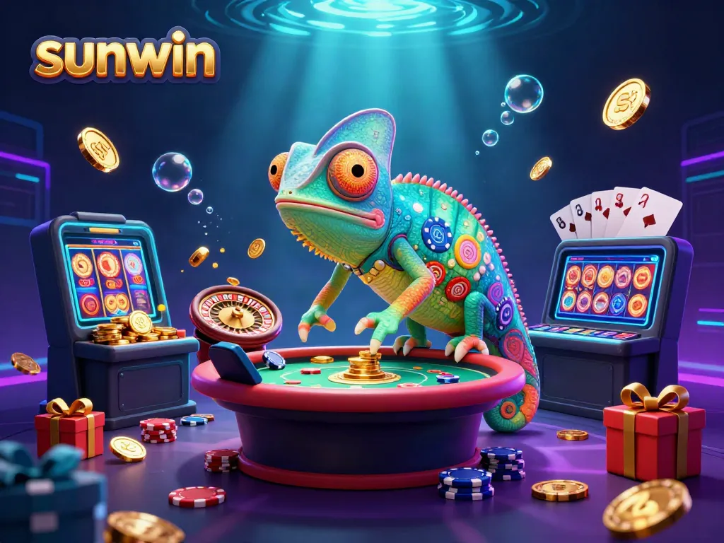 Experience sunwin's vibrant gaming atmosphere with a chameleon casino owner in action.