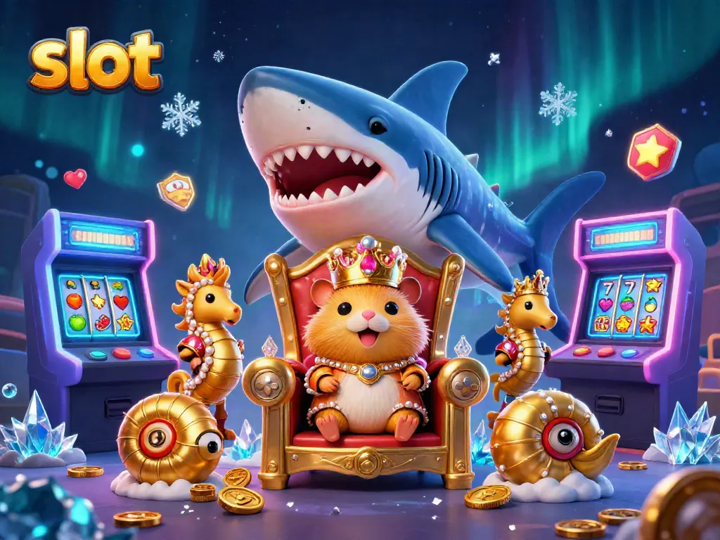 Spin and win with colorful slot elements in a vibrant 3D casino scene featuring a golden hamster king.