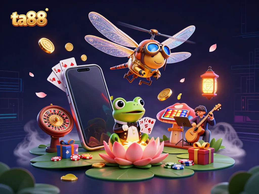 Experience the excitement of ta88 with vibrant games and dynamic characters in an illustrated casino scene.