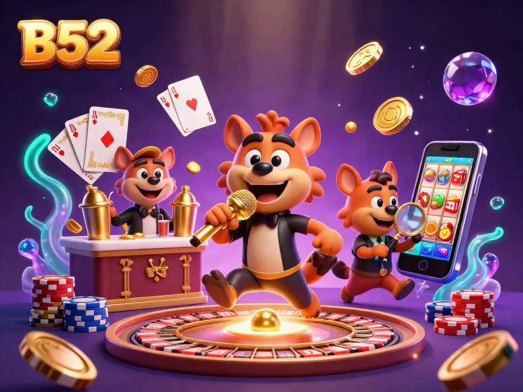Win at B52 casino with lively hyenas serving cocktails, comedy, and rich gaming visuals.