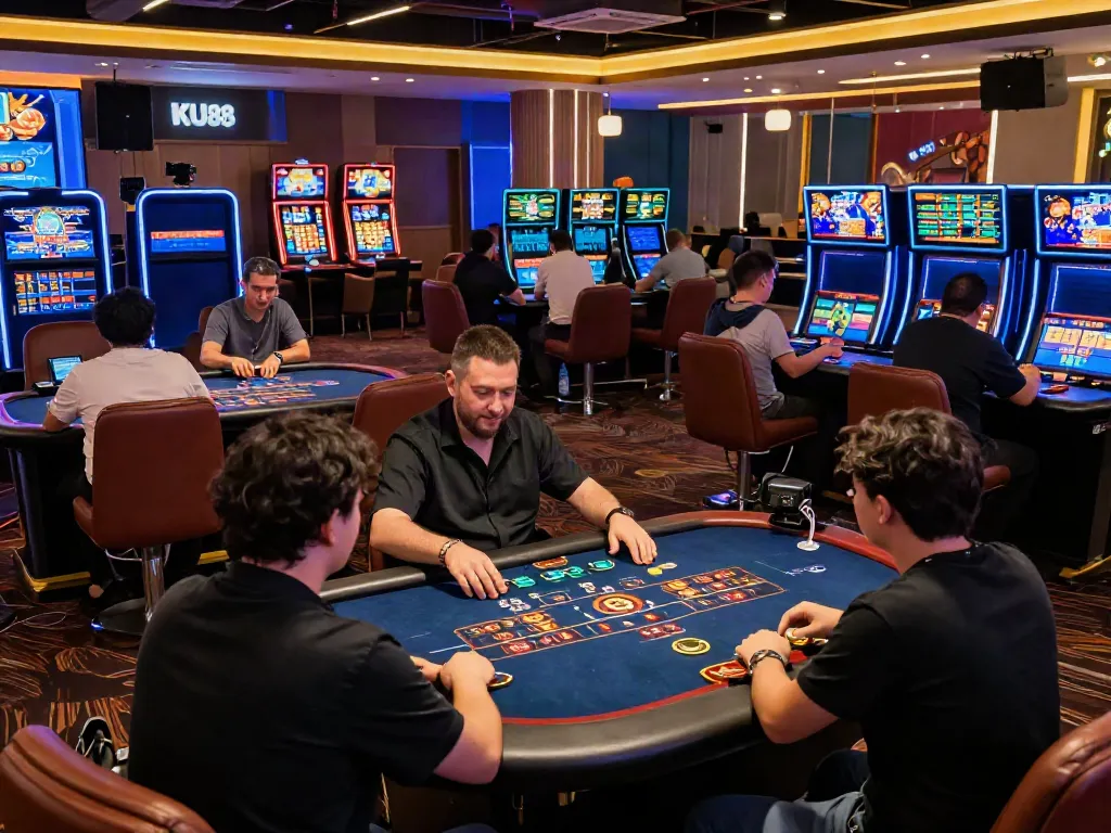 Engaged players experiencing live dealer games at KU88's virtual casino.