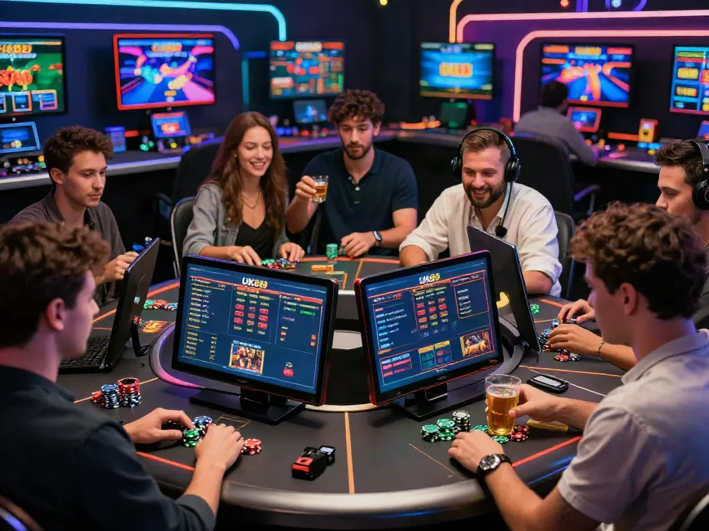 Live online gaming excitement at UK88 with players engaging in sports betting and casino games