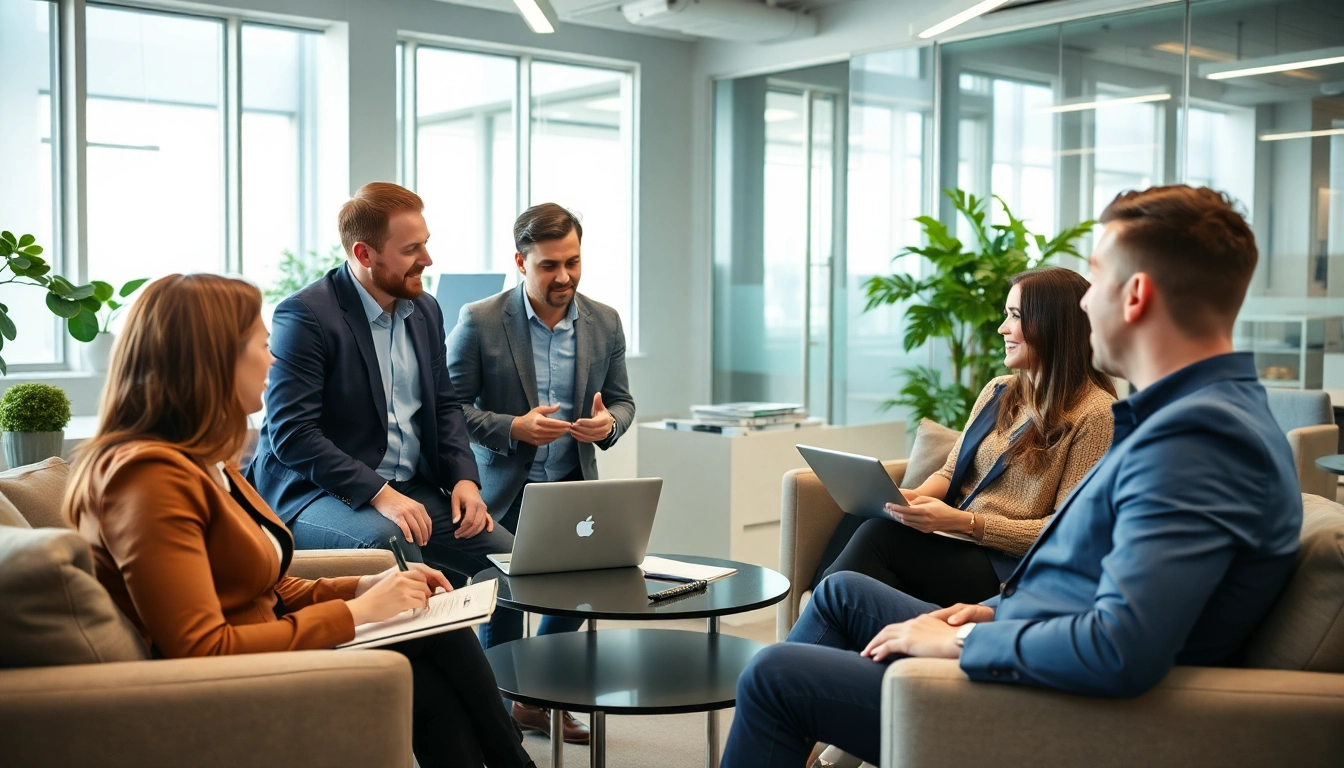 Headhunter IT Beratungssitzung mit einem vielfältigen Team in einem modernen Büro.