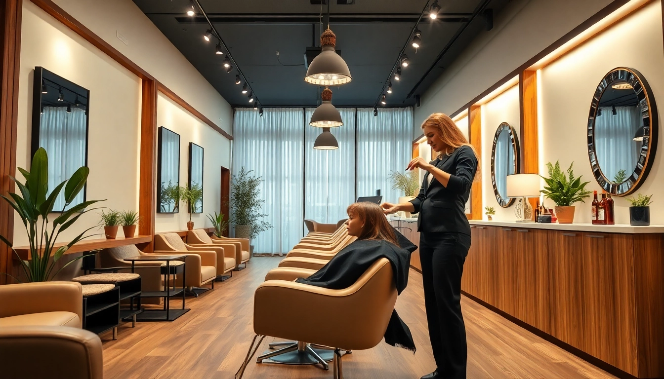 An elegant hair salon showcasing a stylist working on a client, epitomizing the miglior parrucchiere experience.