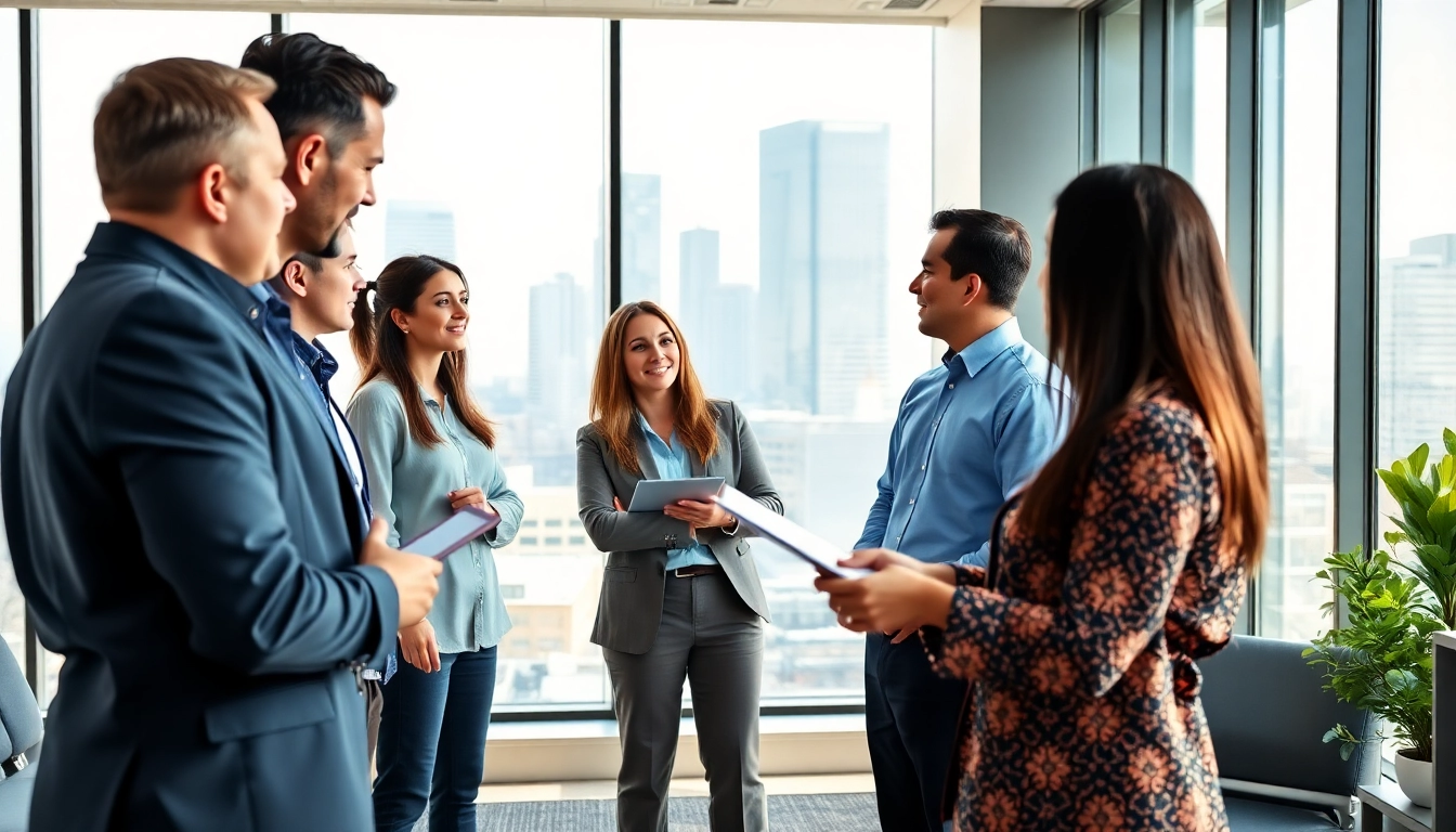 Headhunter IT connecting with IT professionals in modern office environment.