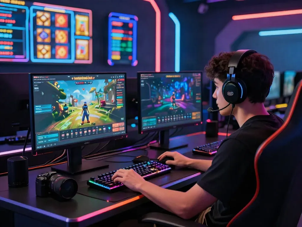 Nohuwin online gaming hub interface showcasing vibrant gameplay at https://choinohu.vip/ with immersive setup and gaming gear.
