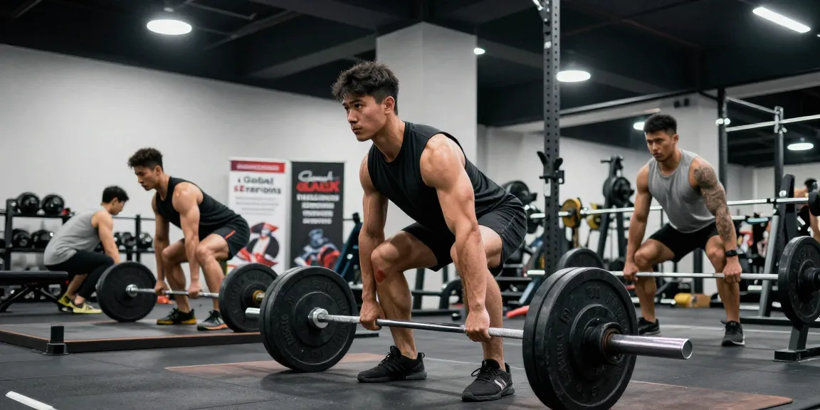 Global Pharma Steroids im Fitnessstudio, Athlet beim Gewichtheben zeigt Qualität und Fitness.