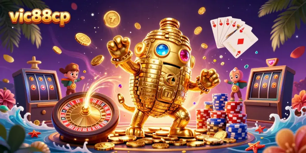 Players enjoy winning moments at vic88cp with vibrant 3D casino graphics and golden rewards.