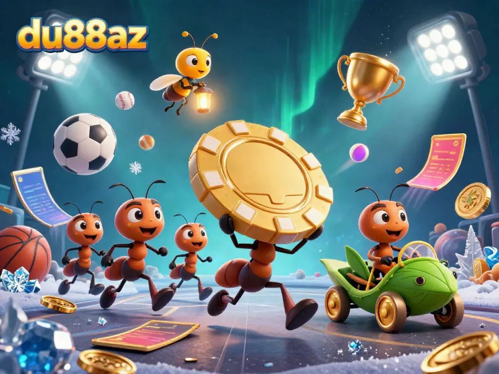 Experience the thrilling world of du88az as ants seize a giant poker chip amidst dynamic casino elements.