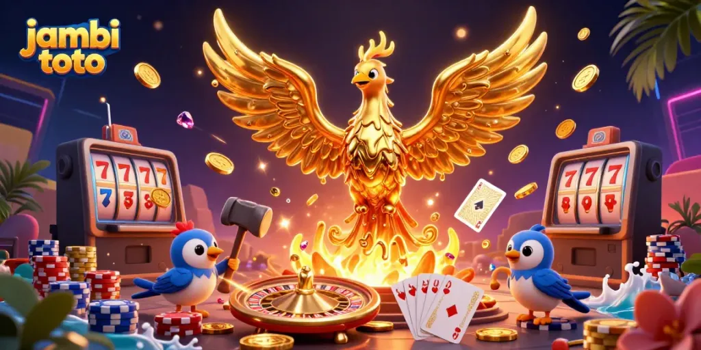 Experience thrilling gameplay with jambi toto featuring a molten phoenix and casino elements.