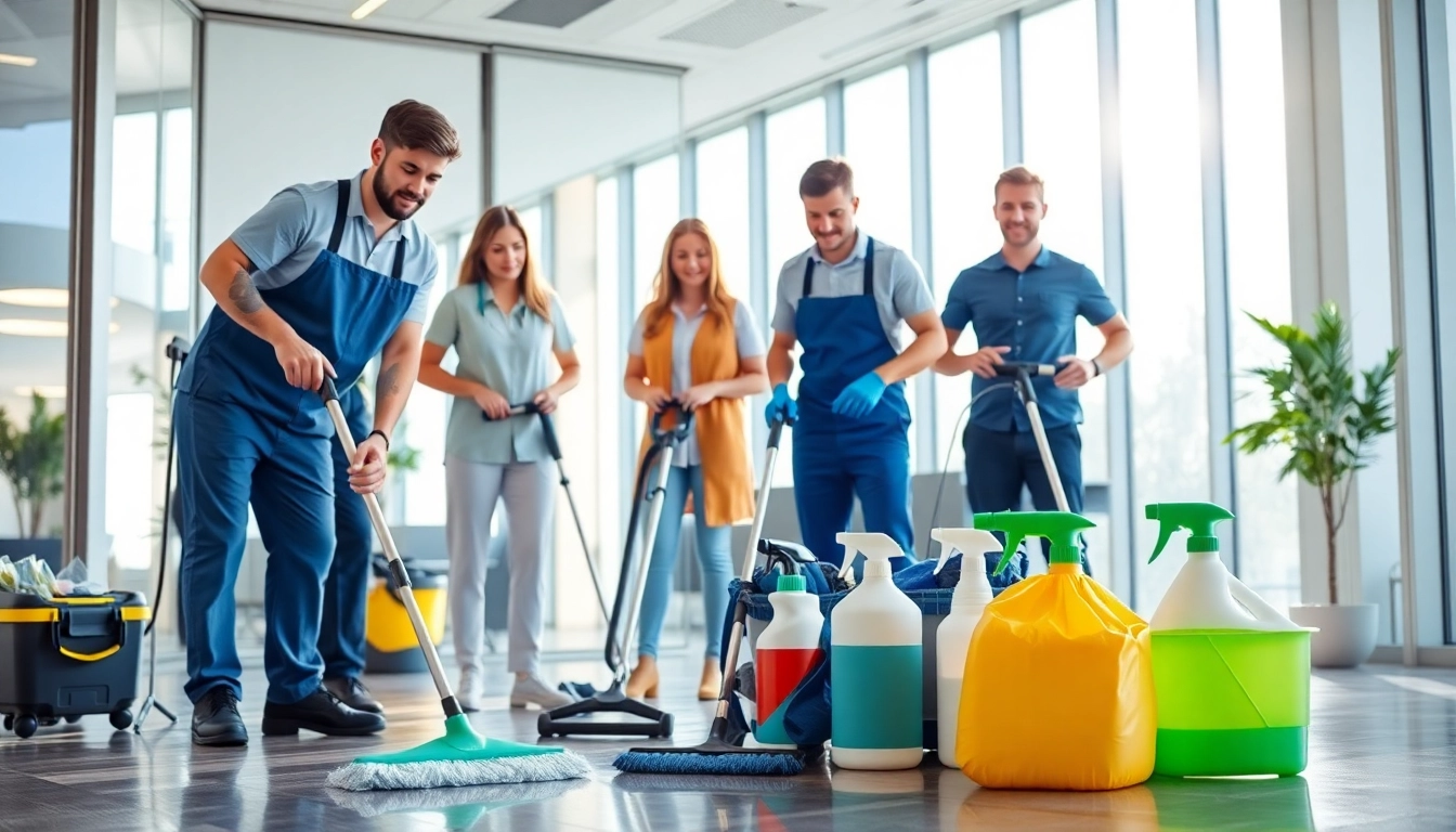 Efficient Gebäudereinigung Ulm durch professionelles Team in geräumigem Büro.