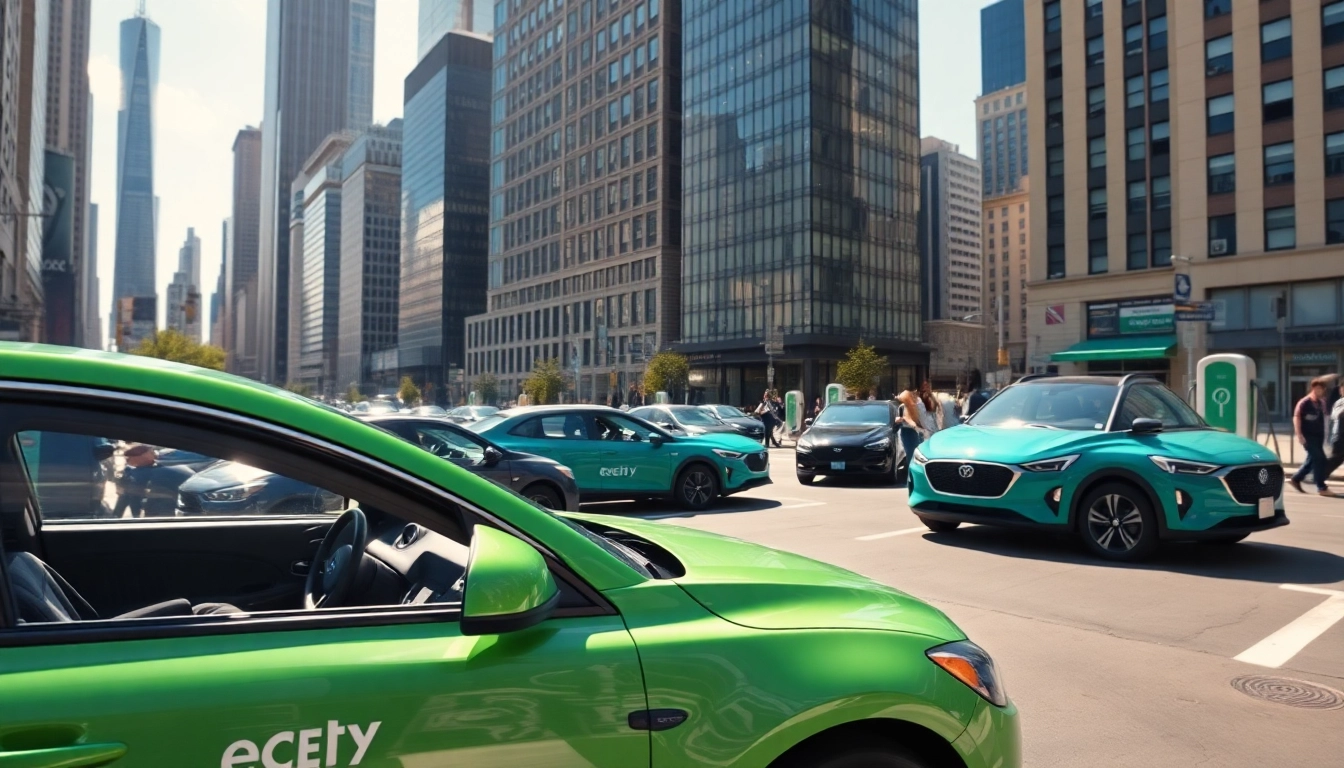 Elektroautos auf einer belebten Stadtstraße, die moderne und umweltfreundliche Mobilität zeigt.