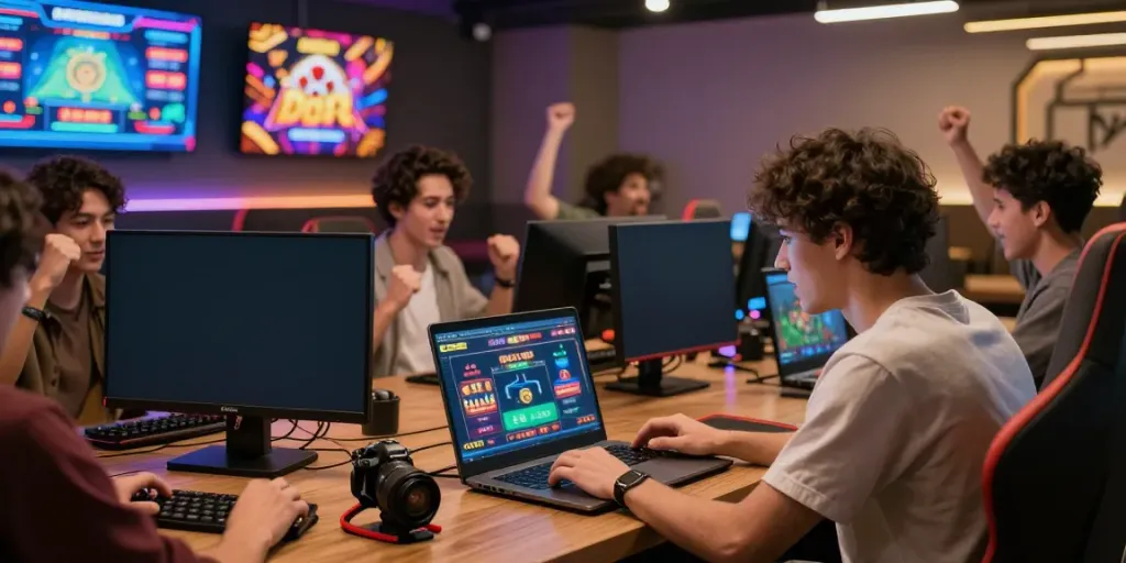 Exciting online gaming scene at Du88 featuring diverse players engaged in thrilling betting activities with vibrant digital displays.