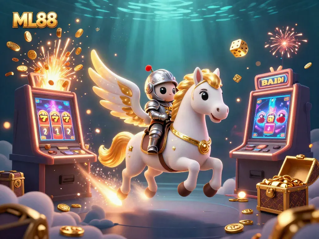 Experience the thrill of ML88 online gaming with vibrant 3D elements and a rich jackpot scene.