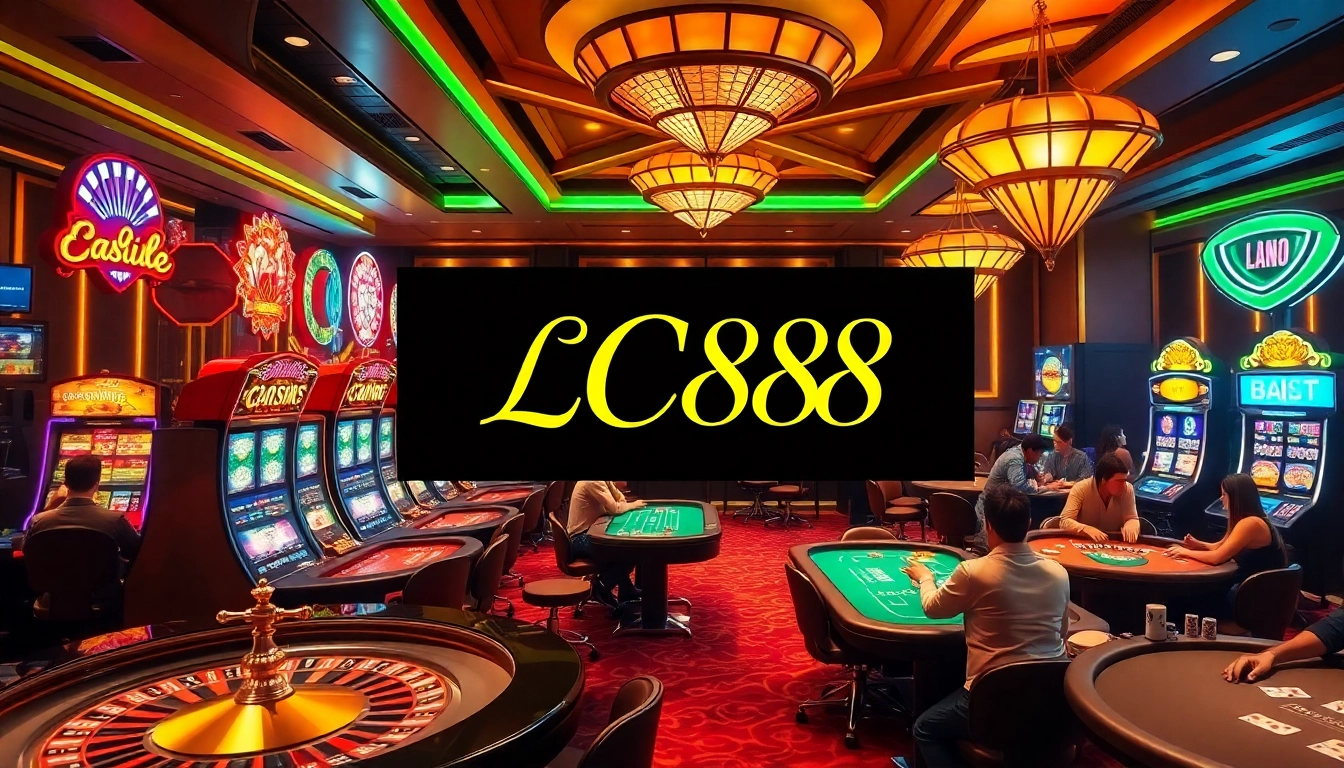 Players winning at casino tables featuring LC88, vibrant slot machines, and engaging games.