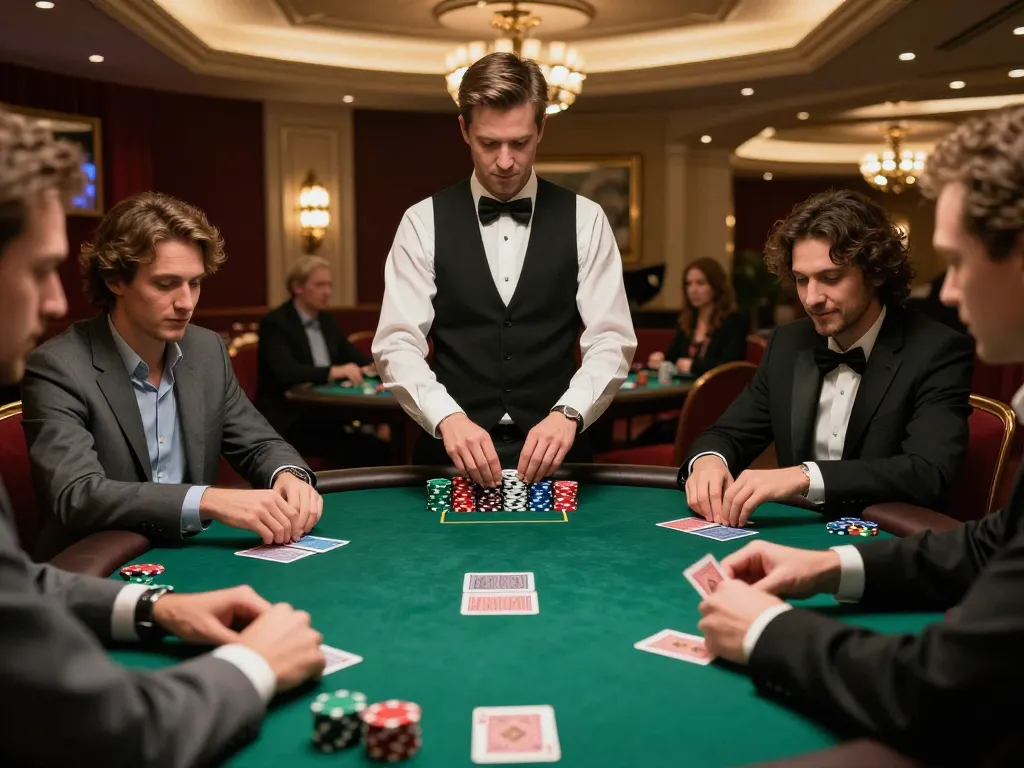 Players strategizing in an engaging max88 poker game at a luxurious casino table.
