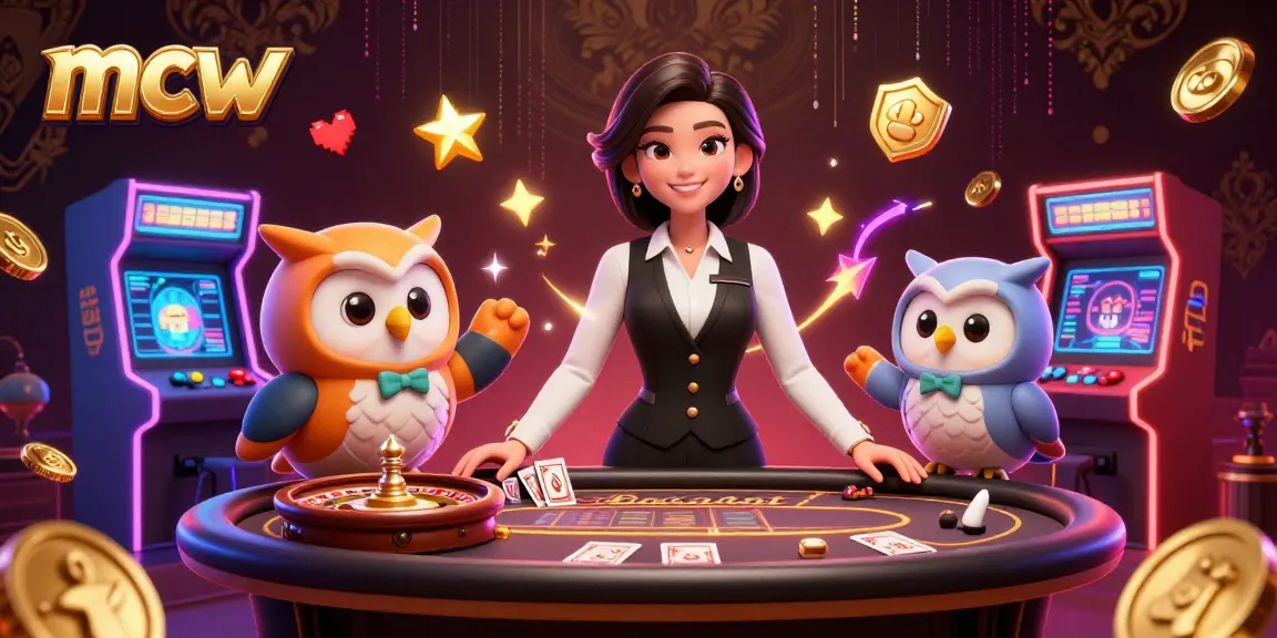 Experience gaming excitement at mcw with a captivating dealer duo and vibrant casino elements.