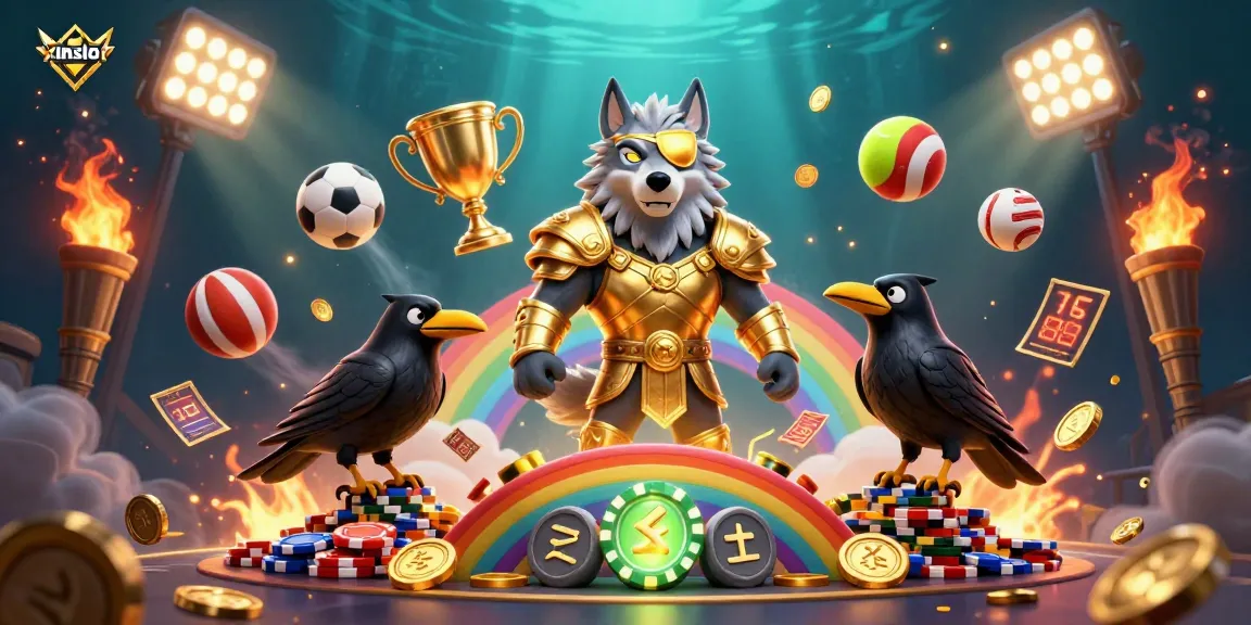 xinslot unleashes thrilling casino excitement with Odin and his ravens beneath a vibrant rainbow bridge.