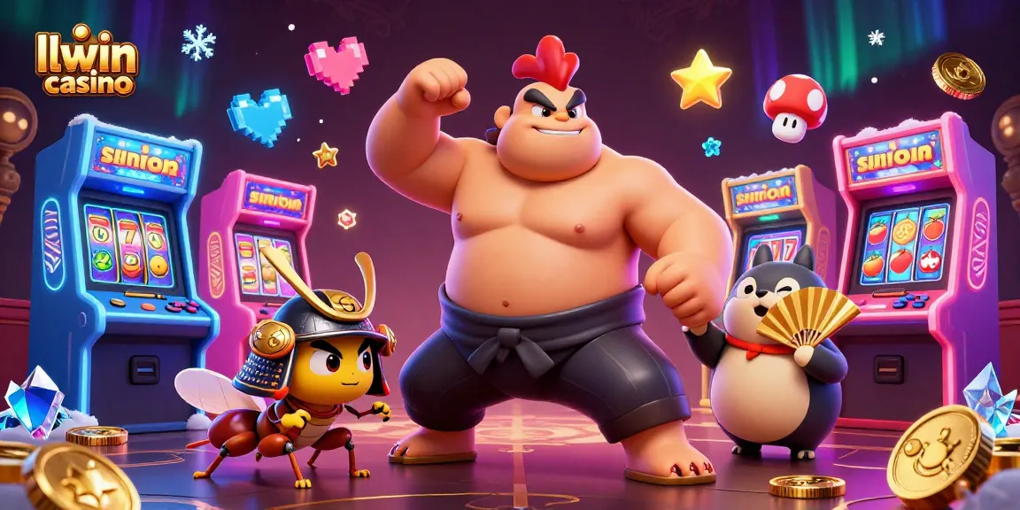 Join the thrills at llwin casino with a dynamic 3D scene featuring a powerful sumo wrestler and exciting game elements.
