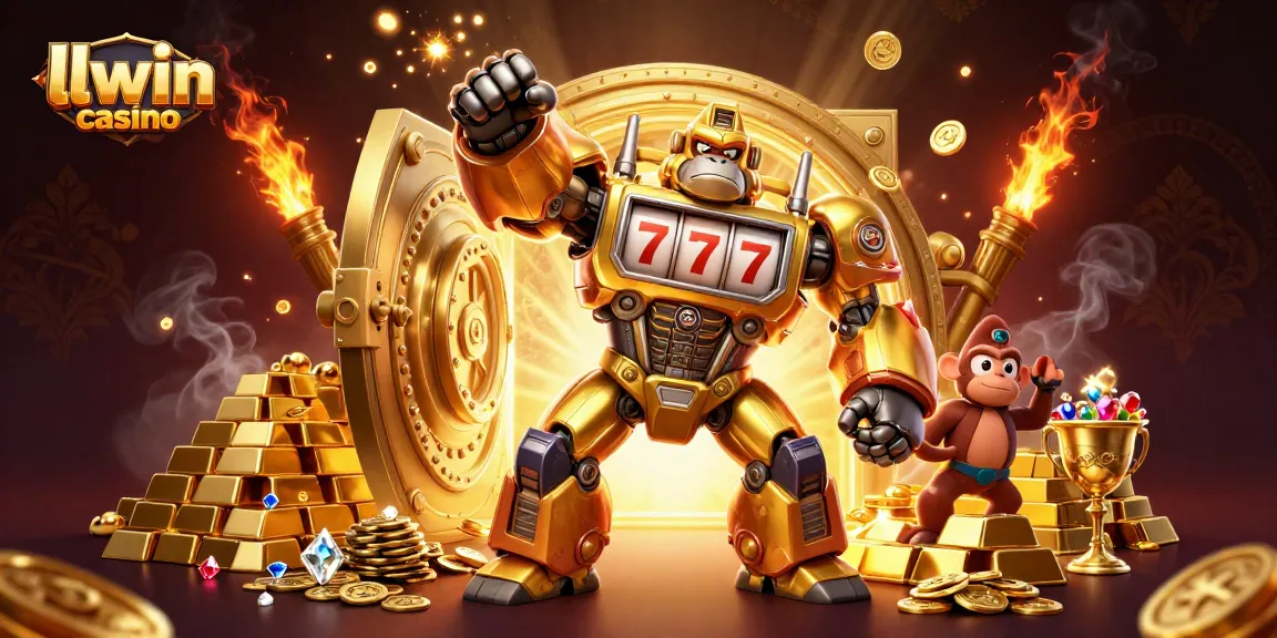 Experience thrilling wins at llwin casino with dynamic 3D illustration of a golden gorilla mech.