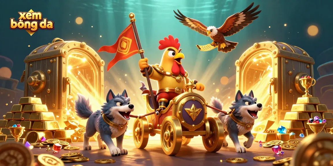 Xem bóng đá with a dynamic scene featuring a rooster warlord and treasure, engaging gamblers in excitement