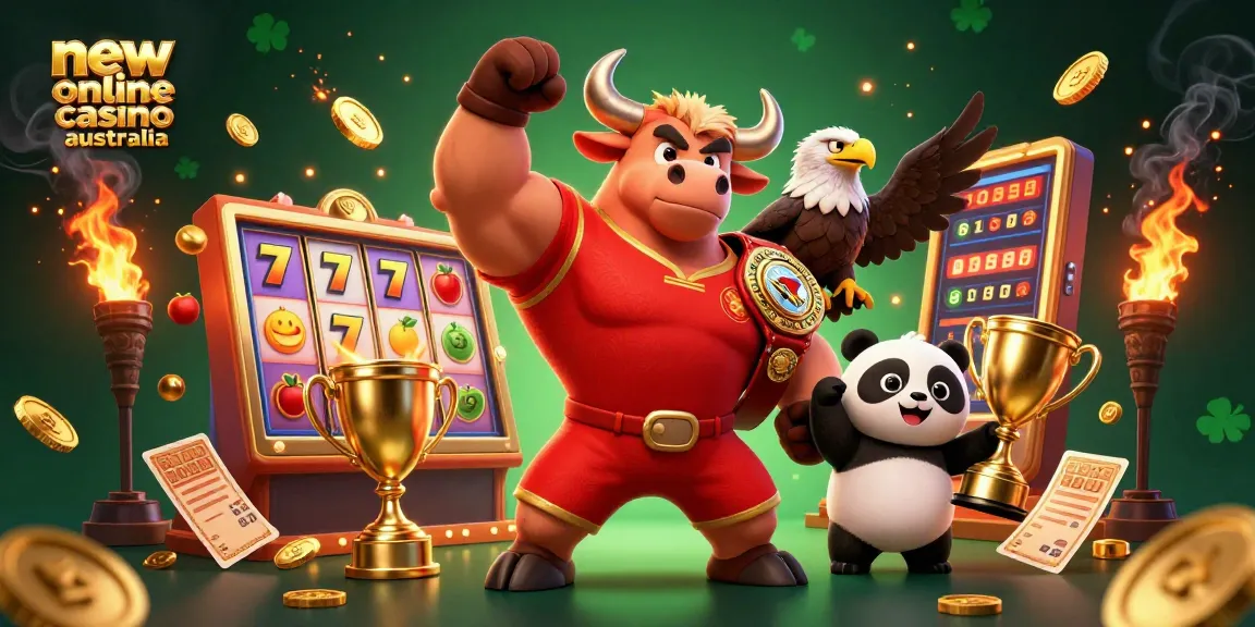 Experience the excitement of the new online casino Australia with a vibrant cartoon scene featuring characters celebrating wins.