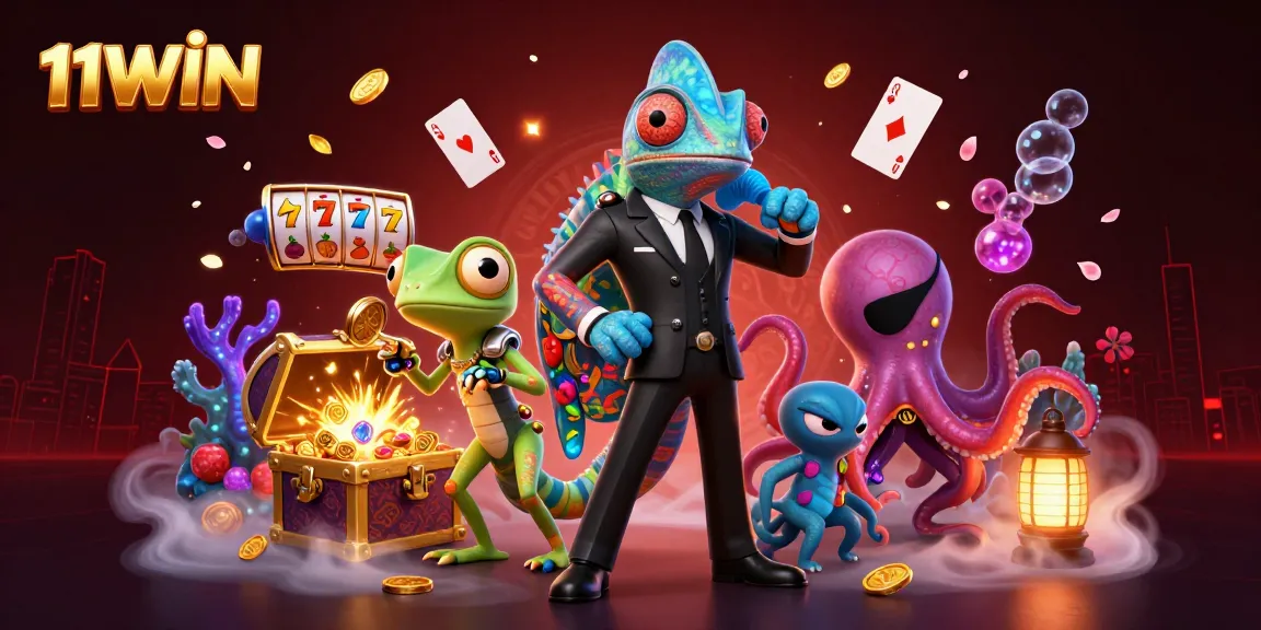 Experience thrilling action with 11WIN characters in an extravagant casino adventure tapestry.