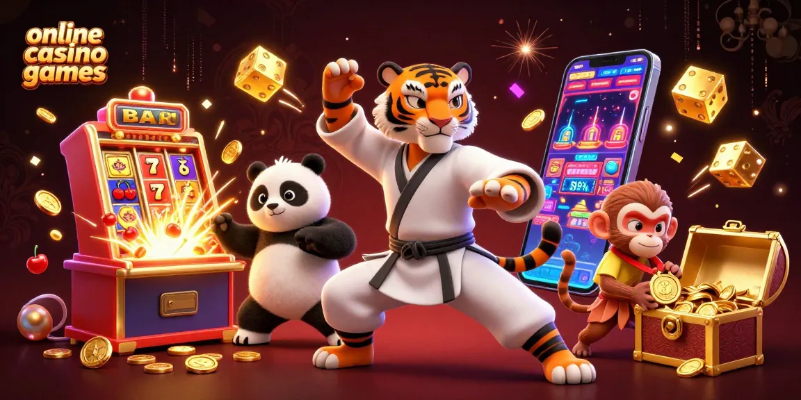 Engaging scene showcasing online casino games with kung fu characters and vibrant gaming elements
