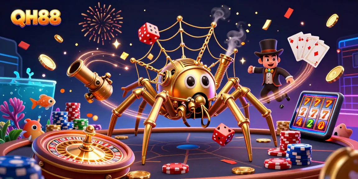 Experience the thrill of QH88's fish shooting game with vibrant characters and golden treasures.